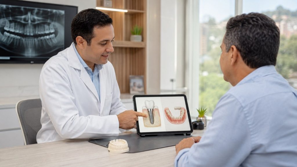 Implantes dentales frente a prótesis removibles en clínica odontológica de Envigado
